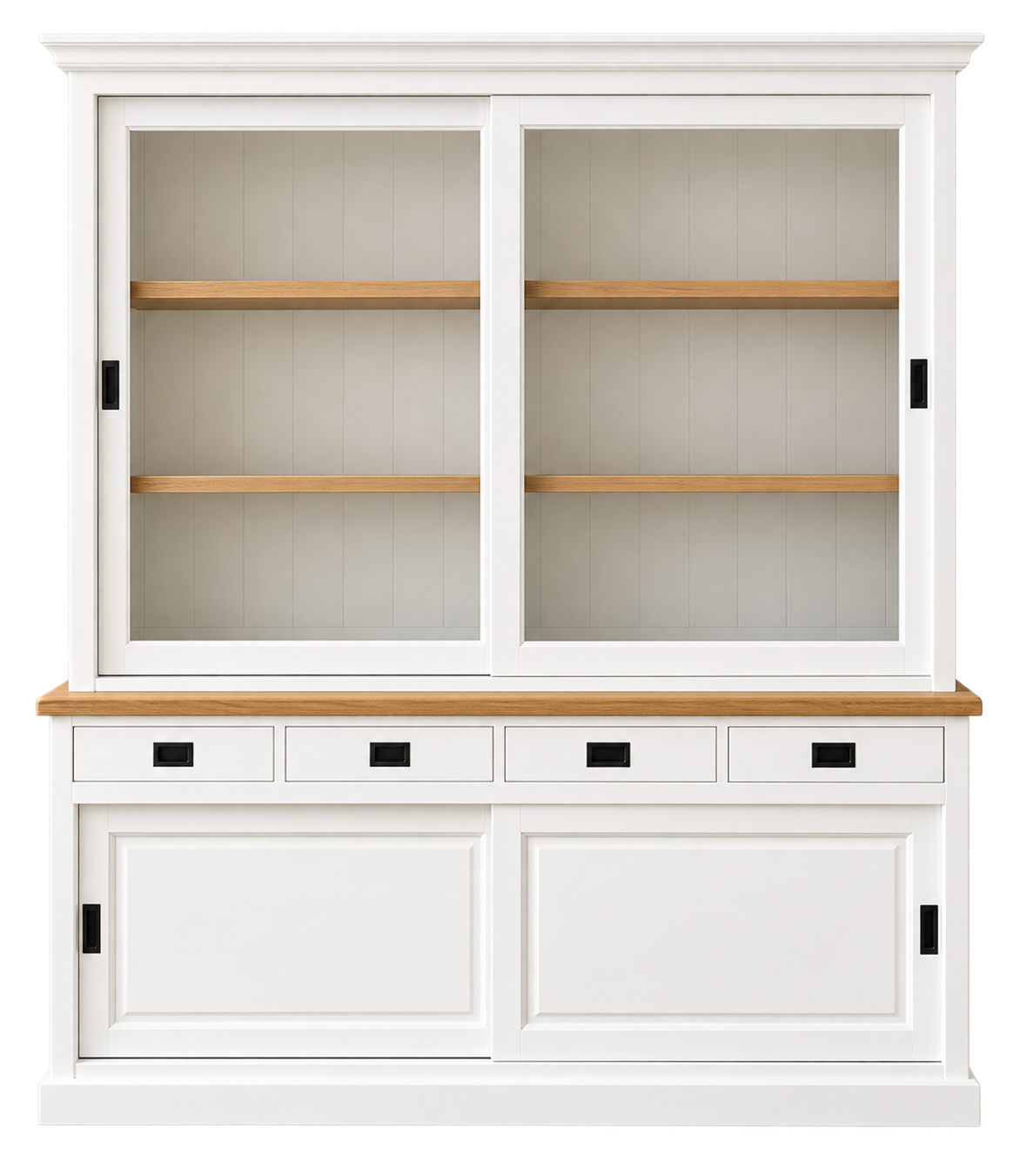 Vitrinenschrank Neuss 200 cm weiß mit Eiche – Landhaus Buffetschrank