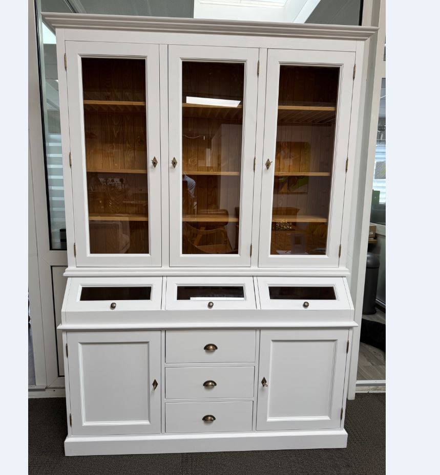 Landhaus Vitrinen Schrank 164 cm aus Massivholz