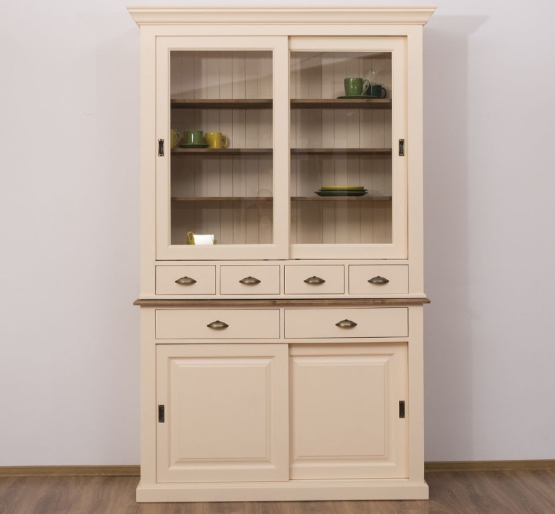 Massive Landhaus Kiefer Vitrine mit Glasschiebetüren – 142 x 225 cm