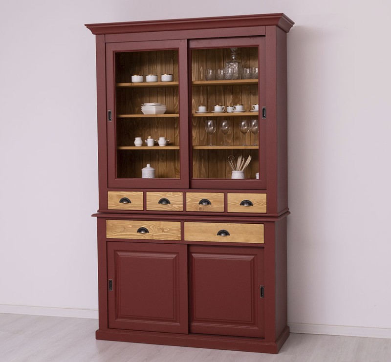 Massive Landhaus Kiefer Vitrine mit Glasschiebetüren – 142 x 225 cm