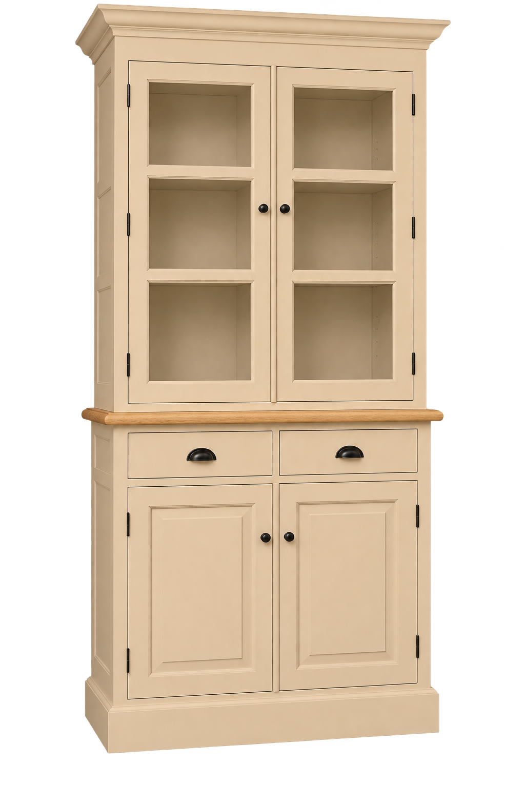 Vitrinenschrank London Beige RAL1001 mit Eichenplatte – Landhausstil, 100 cm breit