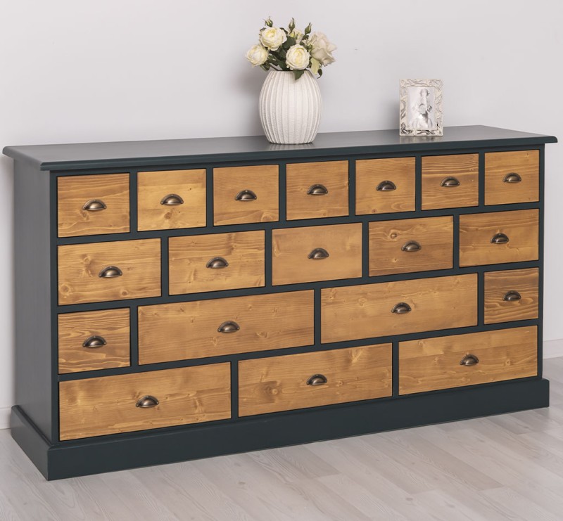 Apothekerschrank 180 cm breit, 19 Schubladen Kommode Landhaus