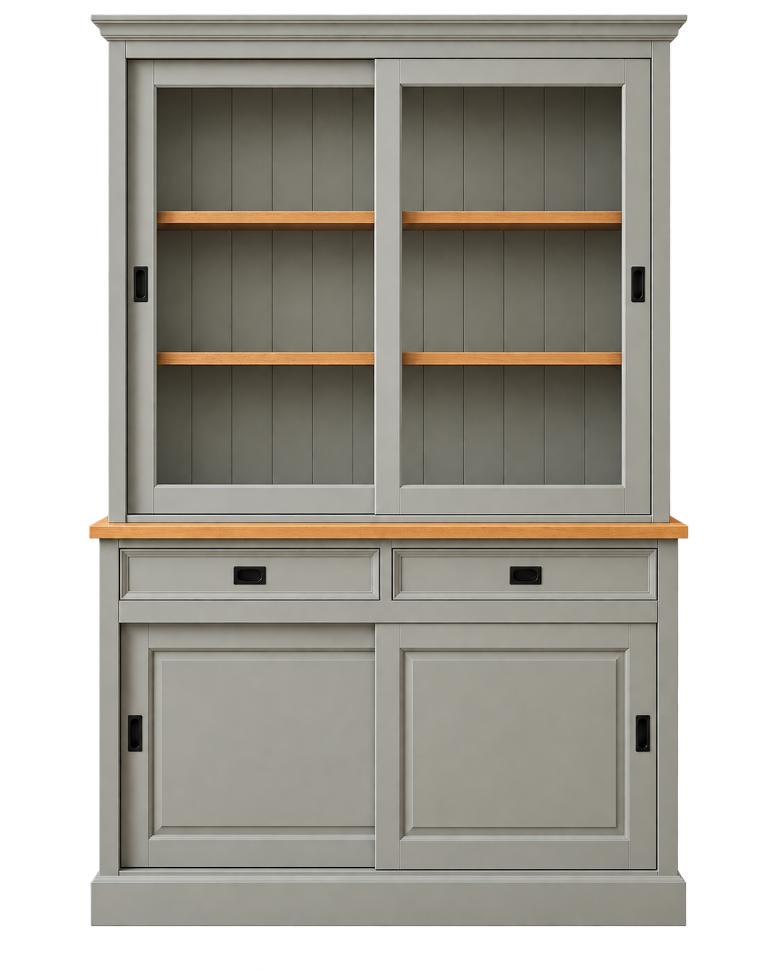 Vitrinen Schrank Neuss 150 cm Zementgrau/eiche - Buffet Schrank mit Schiebetüren