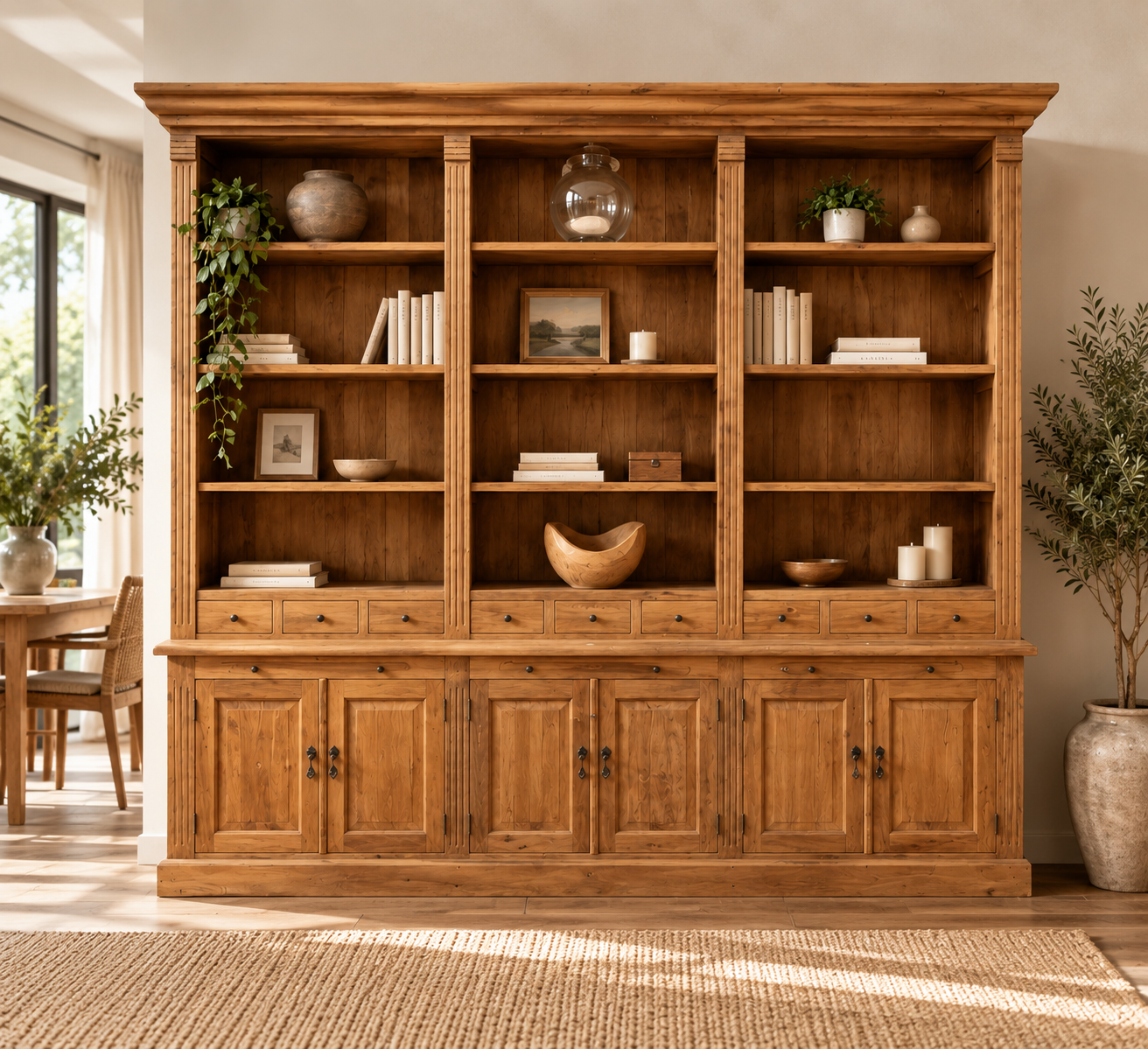 Bücherwand Teakholz 260 cm massiv | Wohnpalast