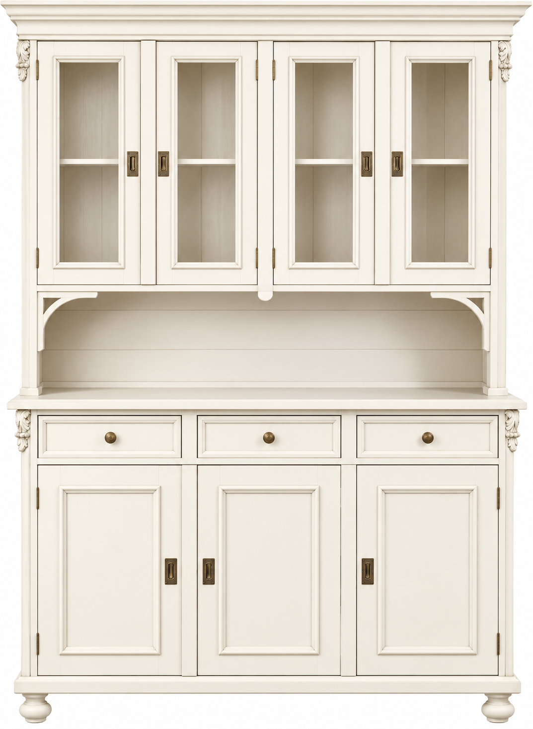 Buffetschrank Landhaus weiß 160 cm aus massivem Weichholz Vitrinenschrank