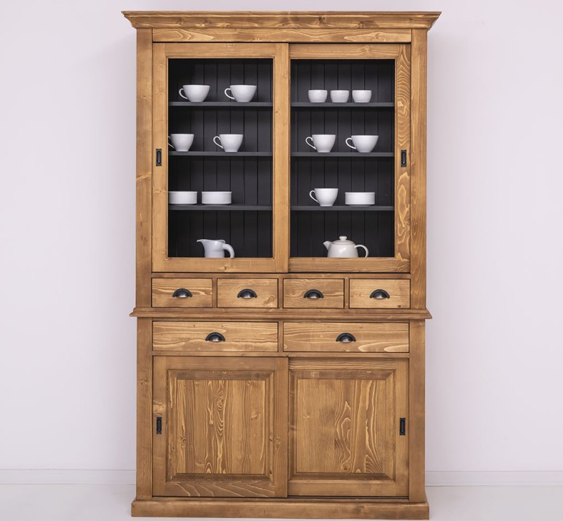 Massive Landhaus Kiefer Vitrine mit Glasschiebetüren – 142 x 225 cm