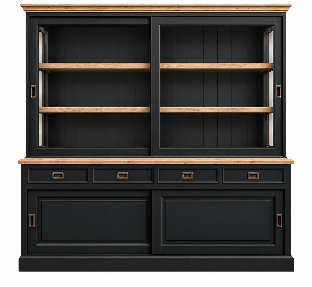 Vitrinen Schrank Kollektion Neuss 200 cm schwarz/eiche