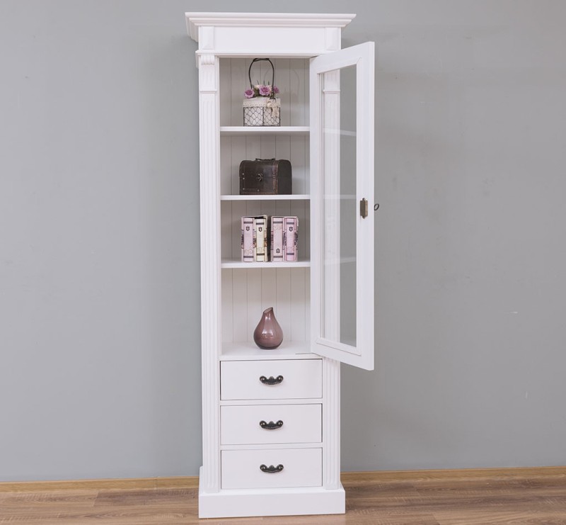 Vielseitige Vitrine 65 cm breit mit 3 Schubladen - Landhaus Vitrine
