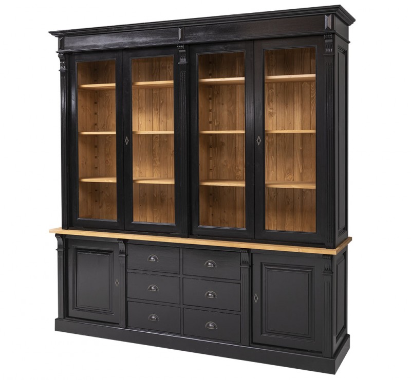 Landhaus Vitrine - Massivholz Bücherschrank mit Glas