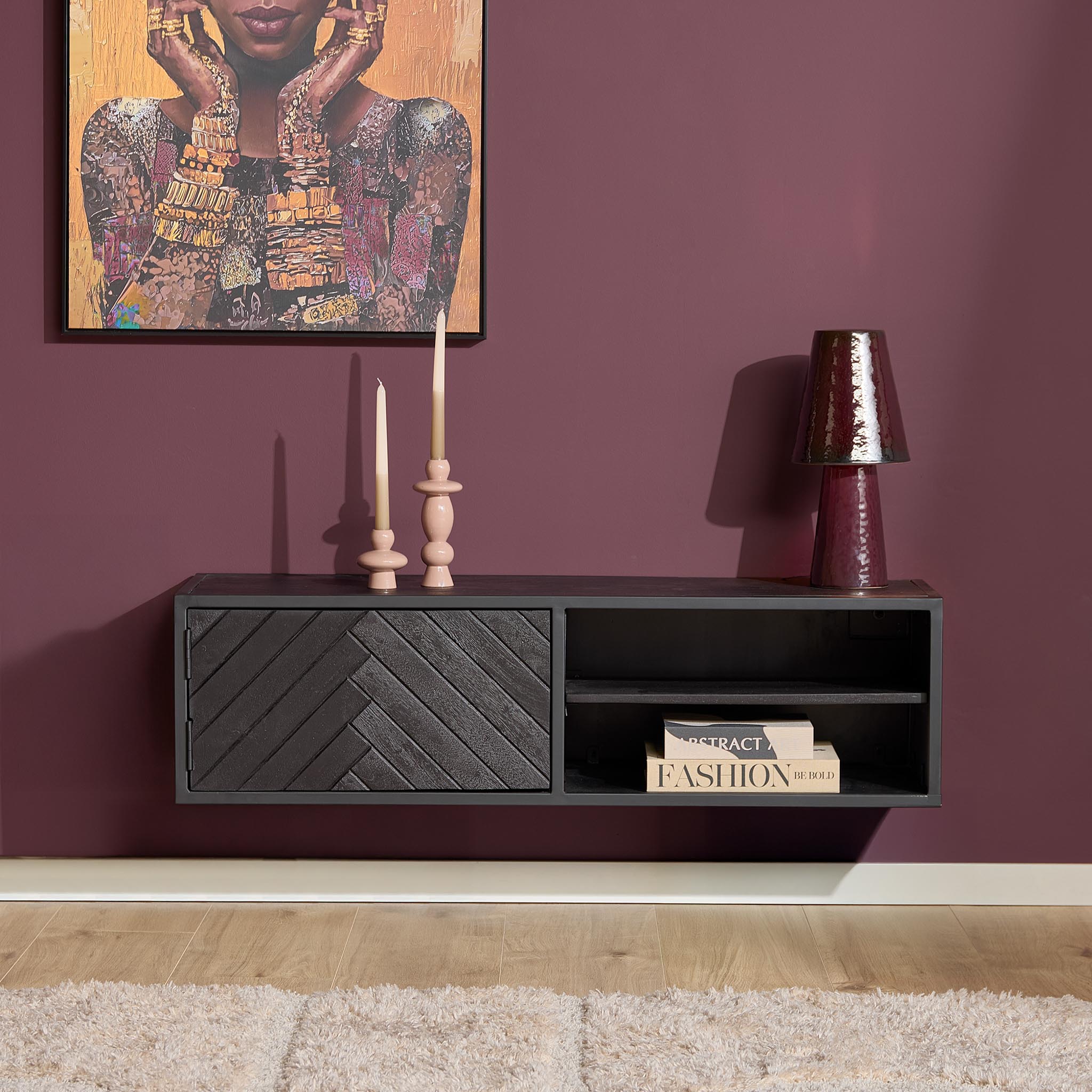 Schwebendes TV-Möbel New York Schwarzes Mangoholz 120 cm
