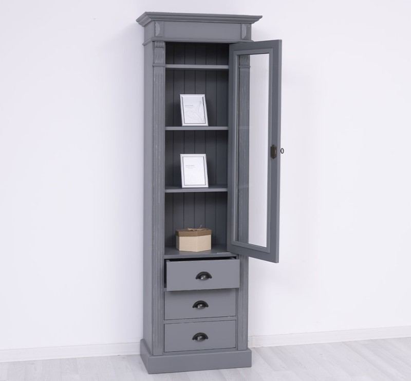 Vielseitige Vitrine 65 cm breit mit 3 Schubladen - Landhaus Vitrine