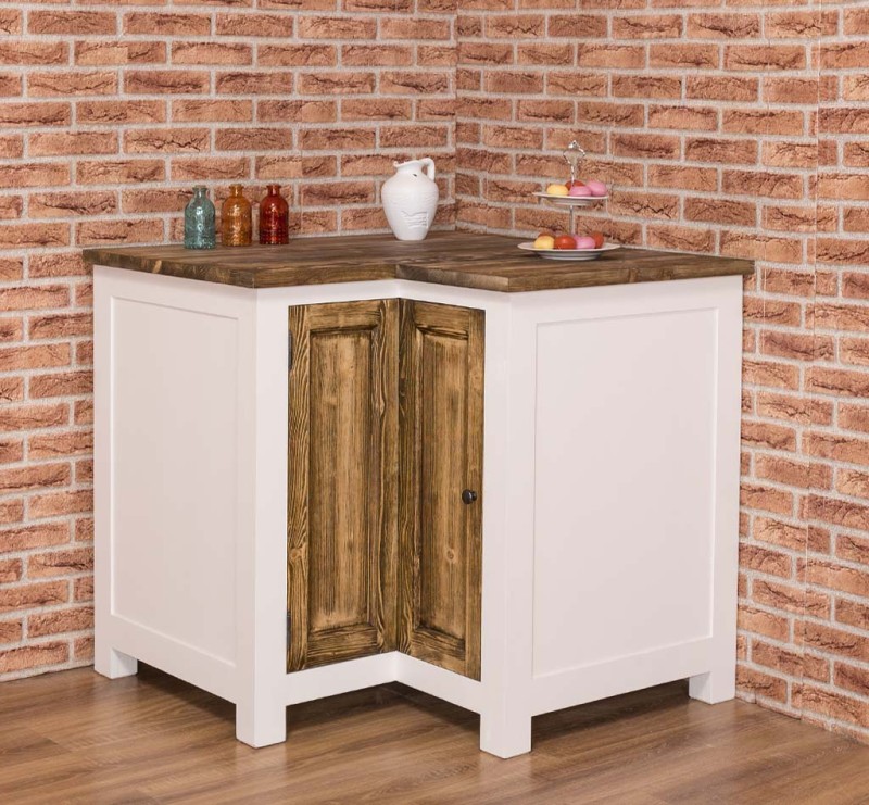 Massiver Küchen-Eckschrank im Landhausstil – 90x98x98 cm – Nadelholz – kombinierbar mit Küchenmodule