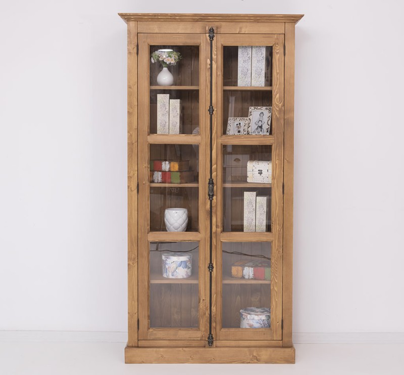 Landhaus - Massiv - Glas - Vitrine mit verstellbaren Regalböden und seitlichen Glasscheiben 110 cm