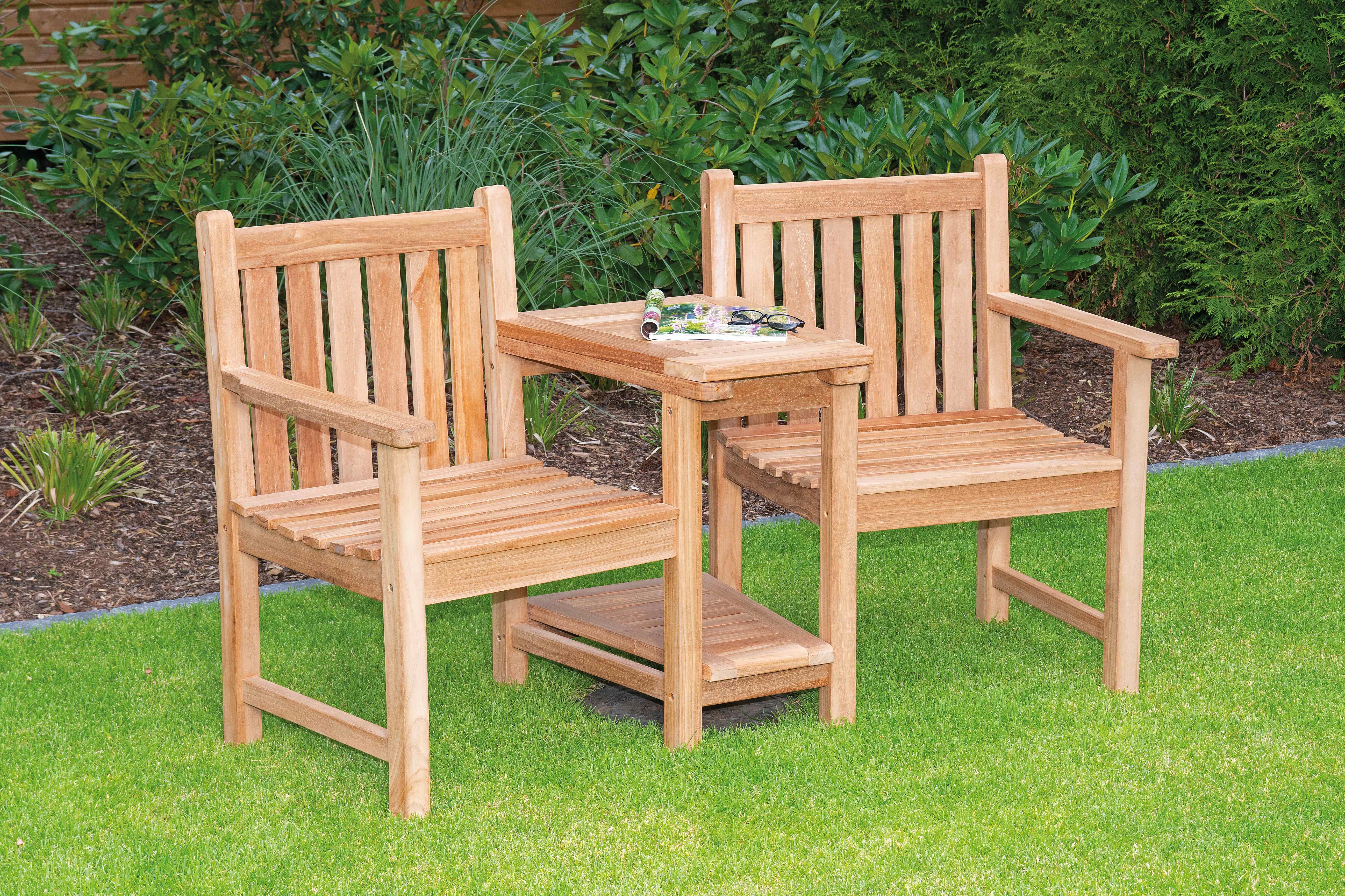 BAKERSFIELD Duo-Sessel aus Teakholz mit Sitzkissen – 2-Sitzer Gartensessel