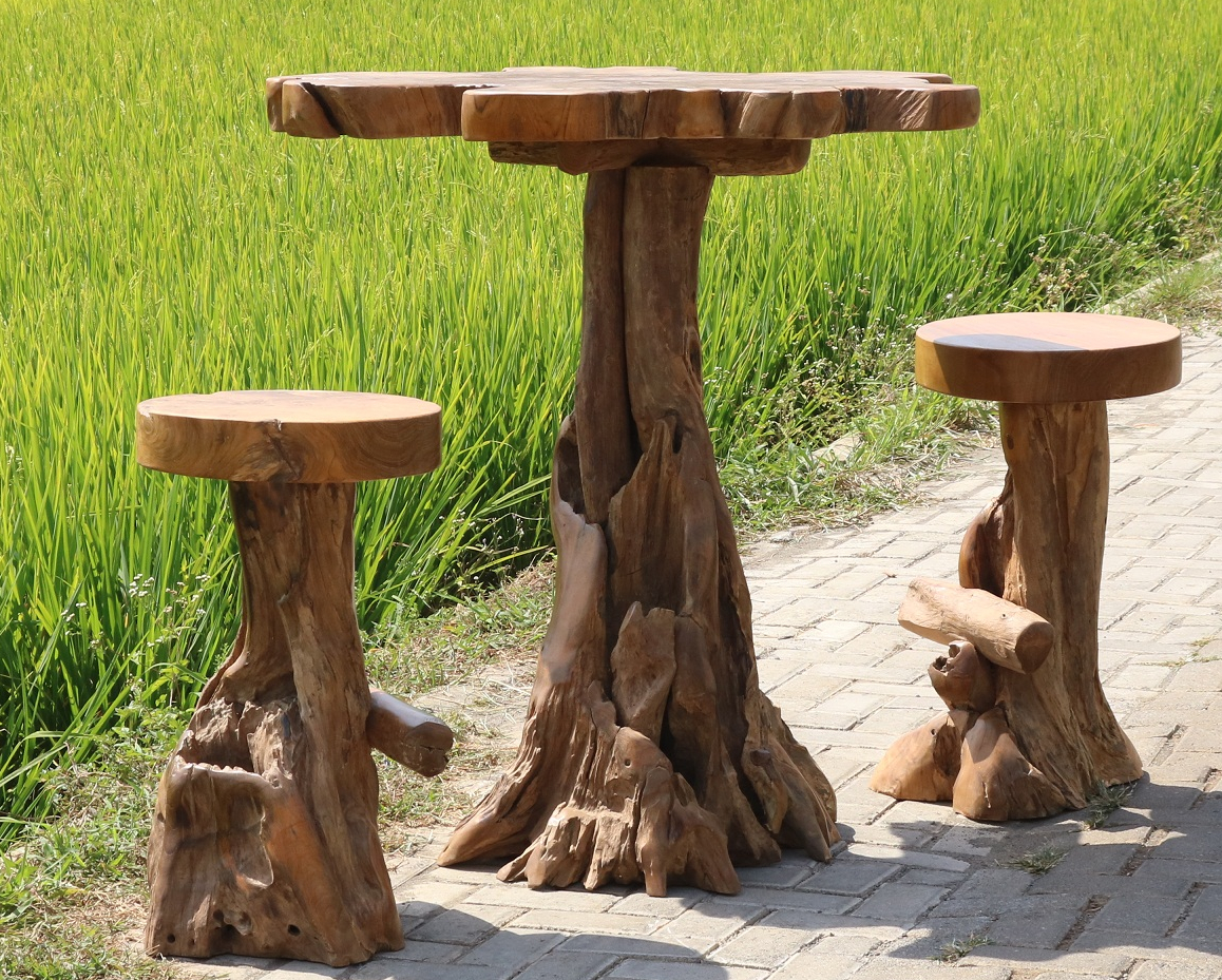 Tisch & 2 Hocker aus aus recyceltem Teakholz - Barset Outdoor