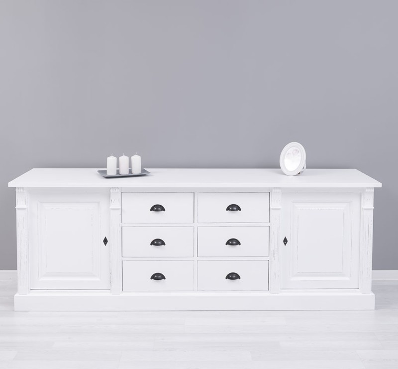 Landhaus Anrichte mit 6 Schubladen und 2 Türen - Sideboard Massivholz