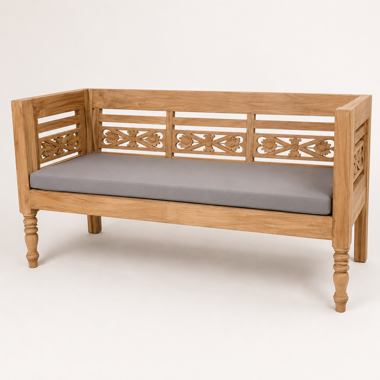 Loungebank Teak - Massivholz Gartenbank mit Auflage