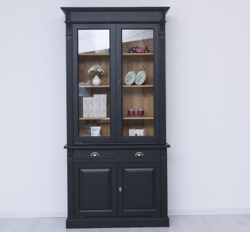 Vitrinen Schrank 120 cm  - Massiver Landhaus Schrank mit Glas