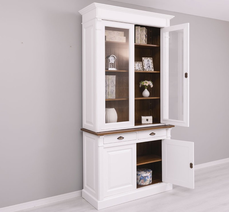 Vitrinen- Schrank 120 cm breit - Massiver Landhaus Schrank mit Glas