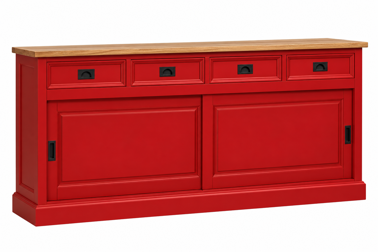 Sideboard Neuss feuerrot/eiche 180 cm mit Schiebetüren im Landhaus Stil