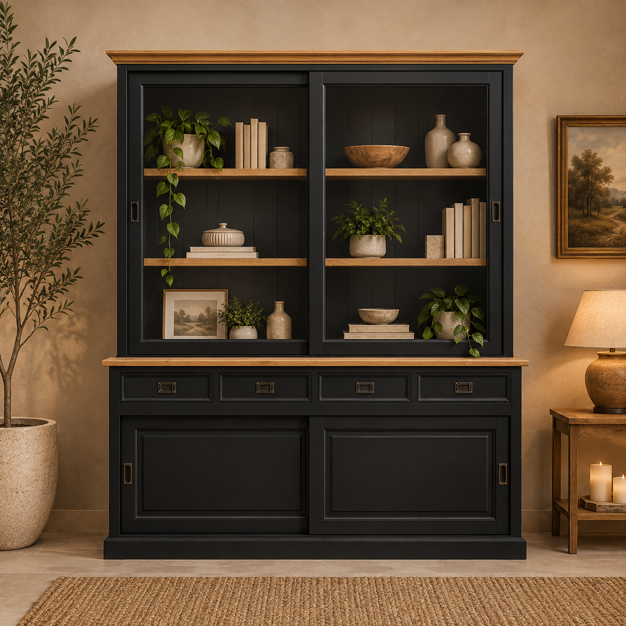 Vitrinen Schrank Kollektion Neuss 200 cm schwarz/eiche