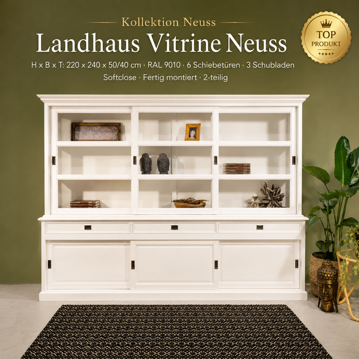 Vitrinen Schrank Neuss 240 cm im Landhaus Stil