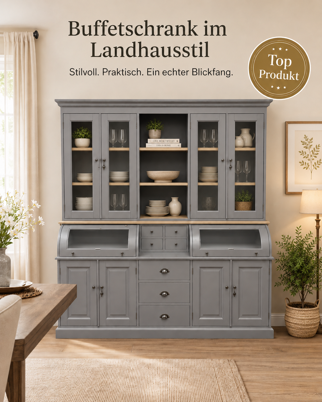 Buffet Schrank Berlin 200 cm Murano grau/eiche
