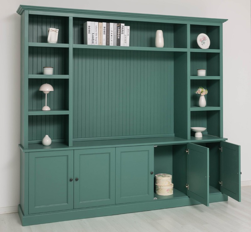 Klassisches Bücherregal im Landhausstil mit großem TV-Fach- Landhaus