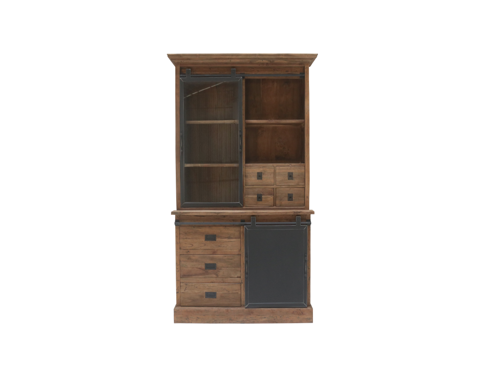 Vitrinen Schrank Roda Teakholz Massiv  - Buffet Schrank Teak mit Eisen