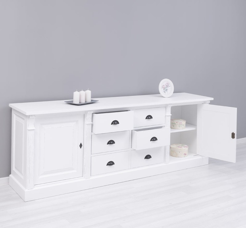 Landhaus Anrichte mit 6 Schubladen und 2 Türen - Sideboard Massivholz