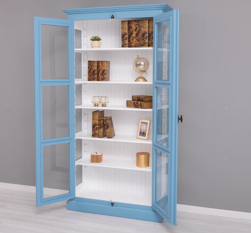 Landhaus - Massiv - Glas - Vitrine mit verstellbaren Regalböden und seitlichen Glasscheiben 110 cm