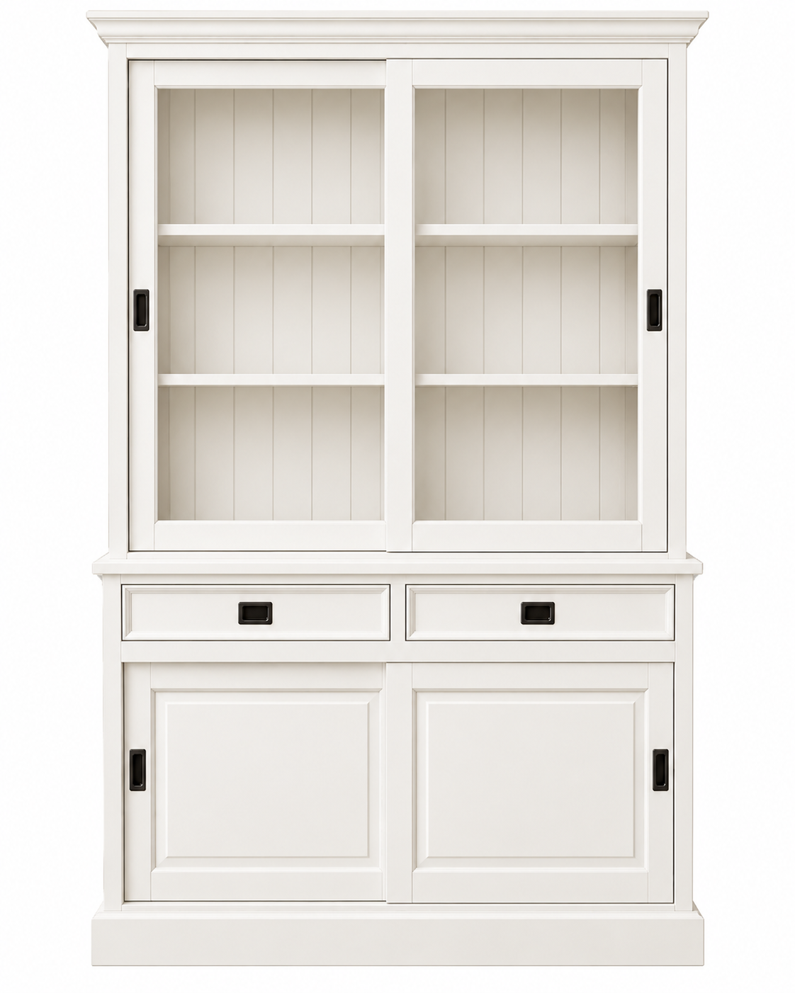 Landhaus Vitrinenschrank Neuss 150 cm Weiß Buffetschrank