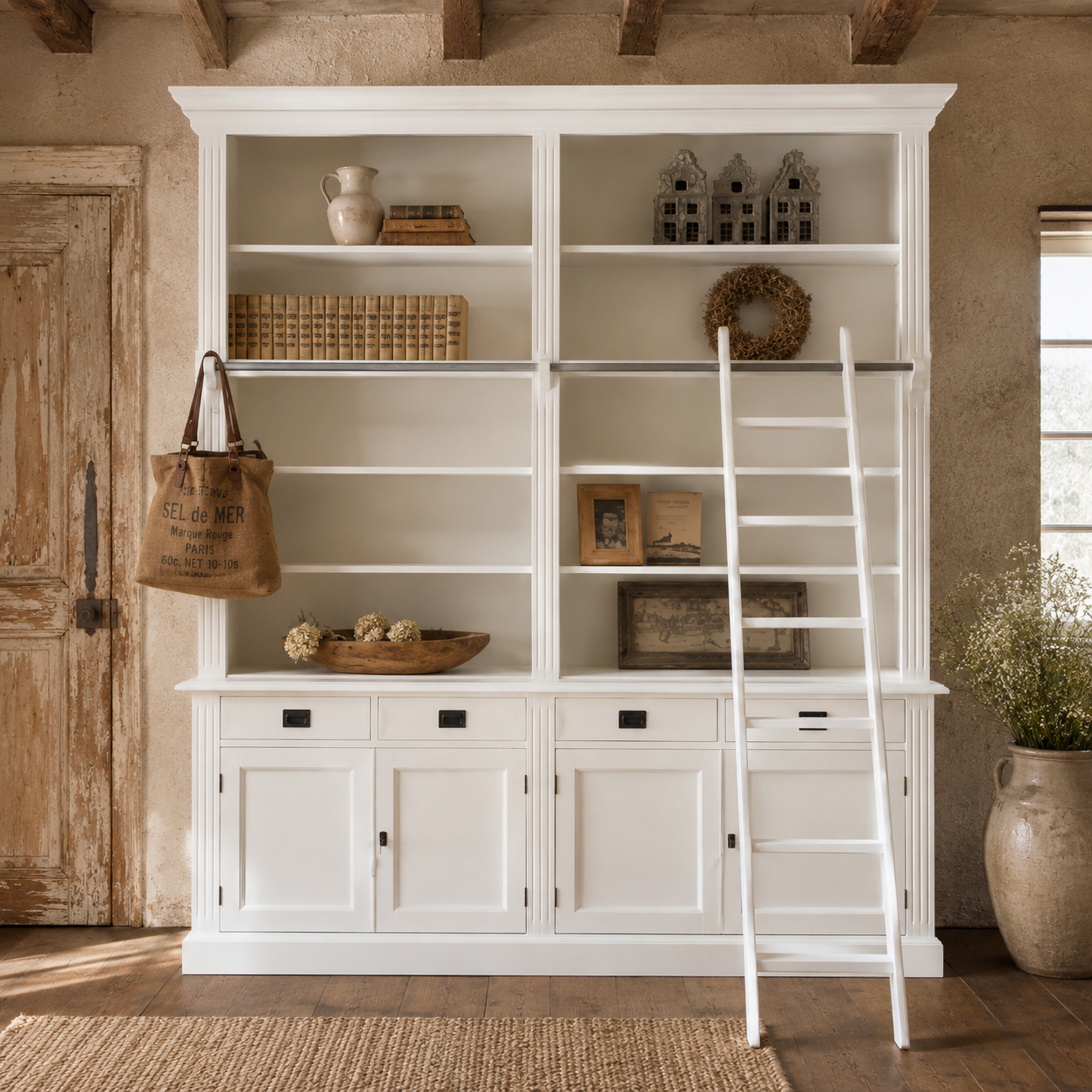 Bücherwand Regal Oxford 200 cm - weiß  - Landhausmöbel Bücherregal