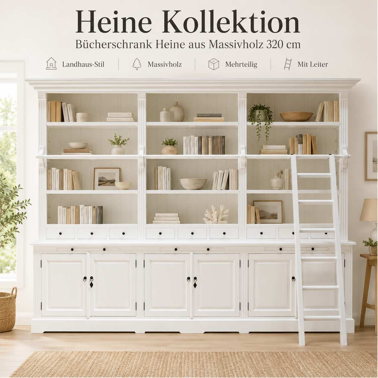 Bücherschrank Heine aus Teakholz 320 cm, mehrteilig