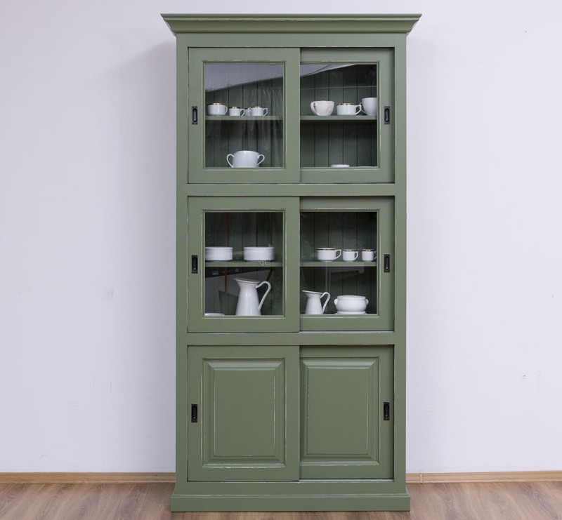 Küchenschrank mit Glasschiebetüren Vintage Landhaus Vitrine 6 Türen
