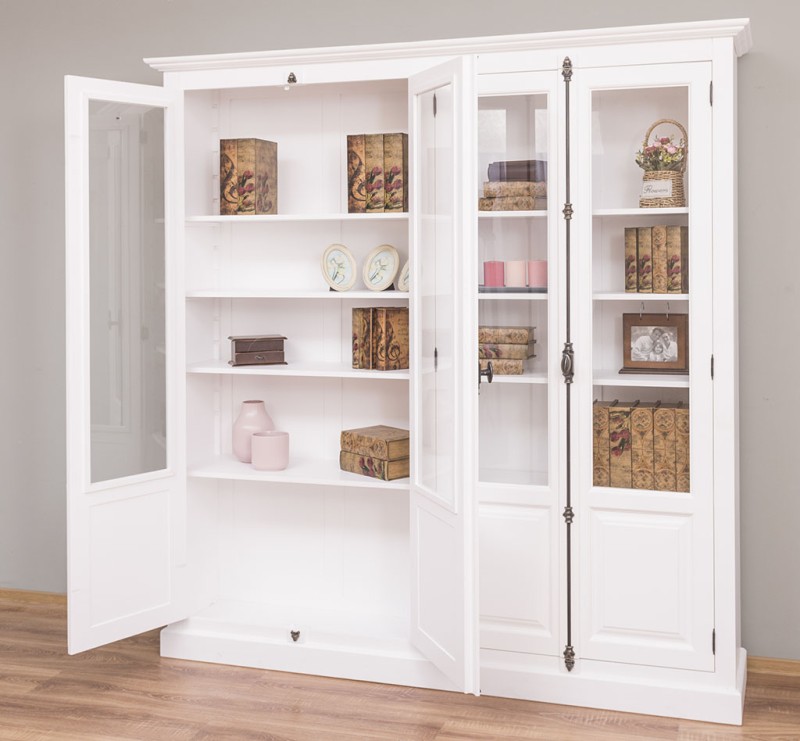 Massiver Landhausstil - Glasvitrine Wohnzimmer- Küchenschrank Bücherwand