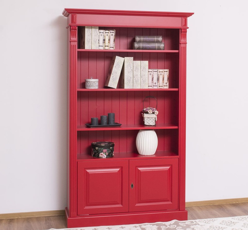Massives Bücherregal mit 2 Türen und Regalfläche - Landhaus Regal verschiedene Farben