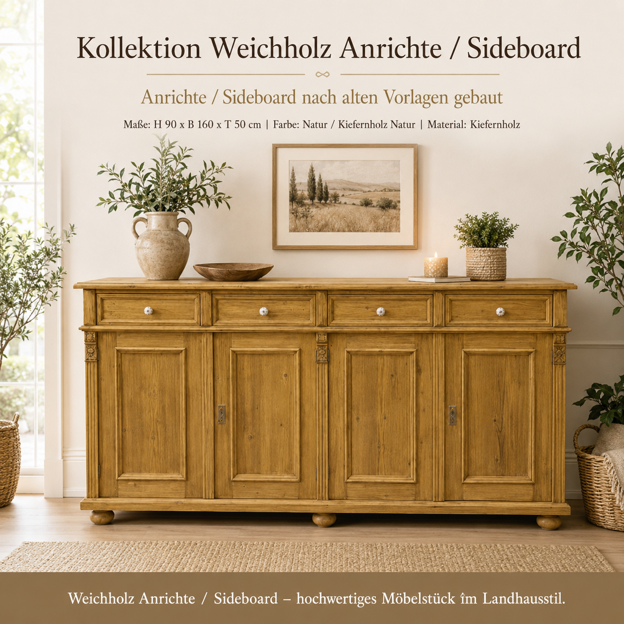 Landhaus Anrichte Weichholz Sideboard Kommode