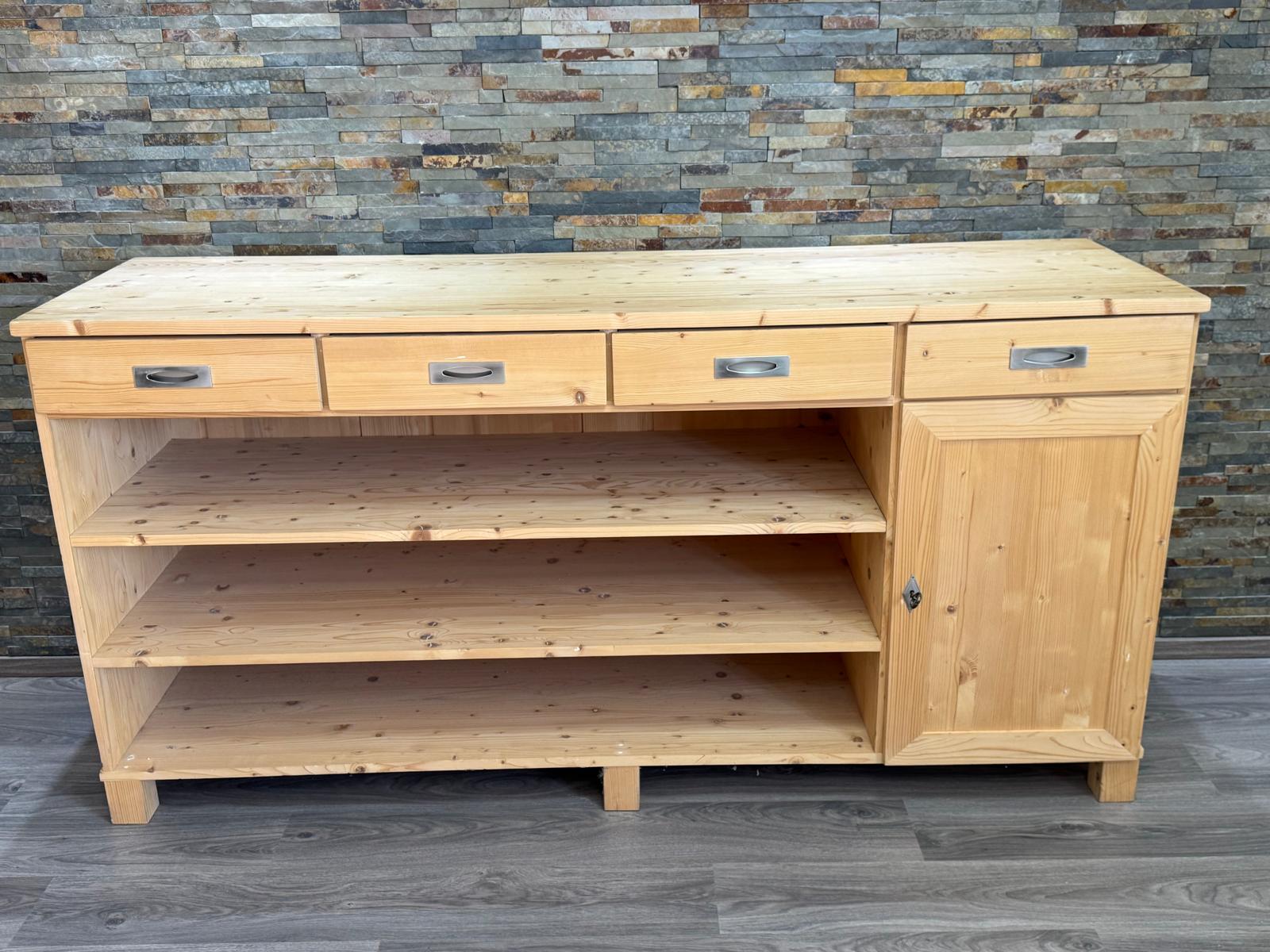 Landhaus Sideboard aus Weichholz – 200 cm – mit offenen Regalfächern
