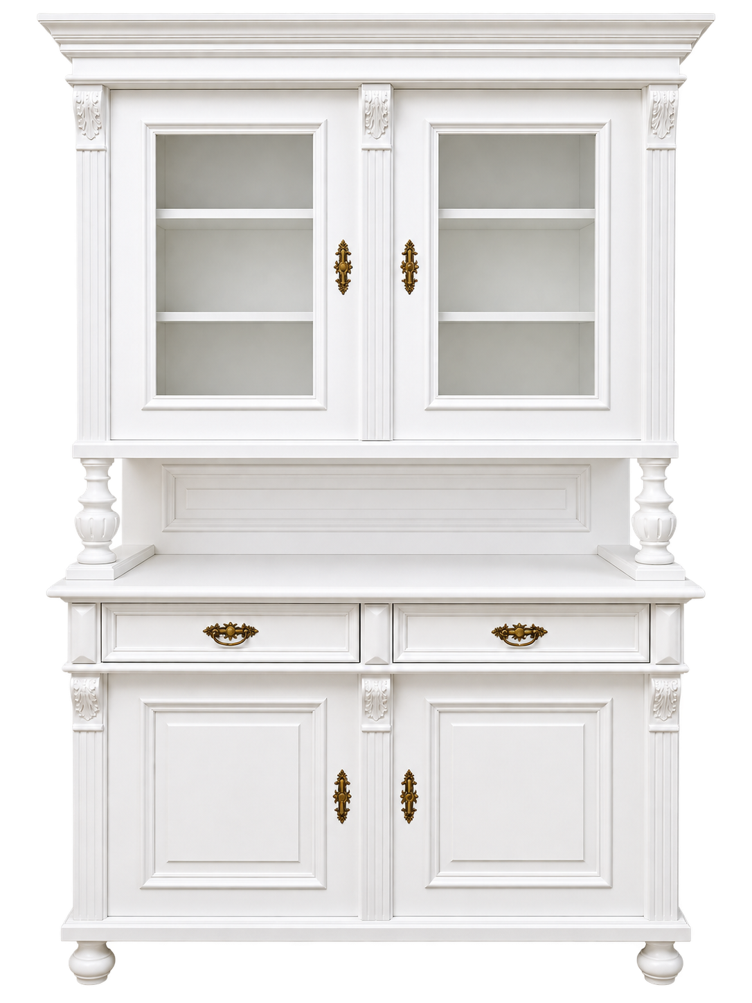 Premium Buffetschrank Massivholz – Landhausstil, Weiß, 2-teilig, Handarbeit