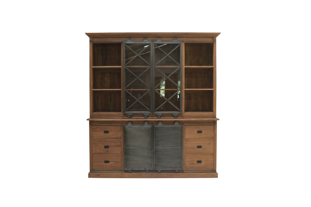 Teak Ladenschrank Roda Silang 2 Tür – Massivholz trifft Industriestil