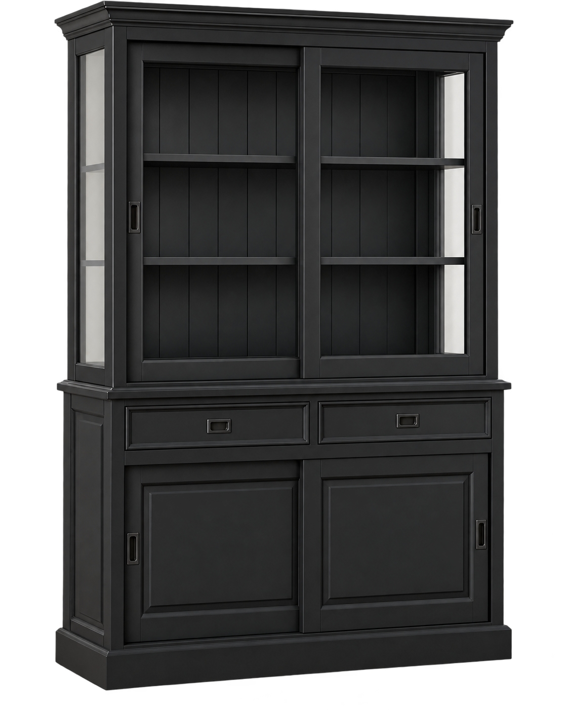 Landhaus Vitrinenschrank Neuss 150 cm Schwarz Buffetschrank