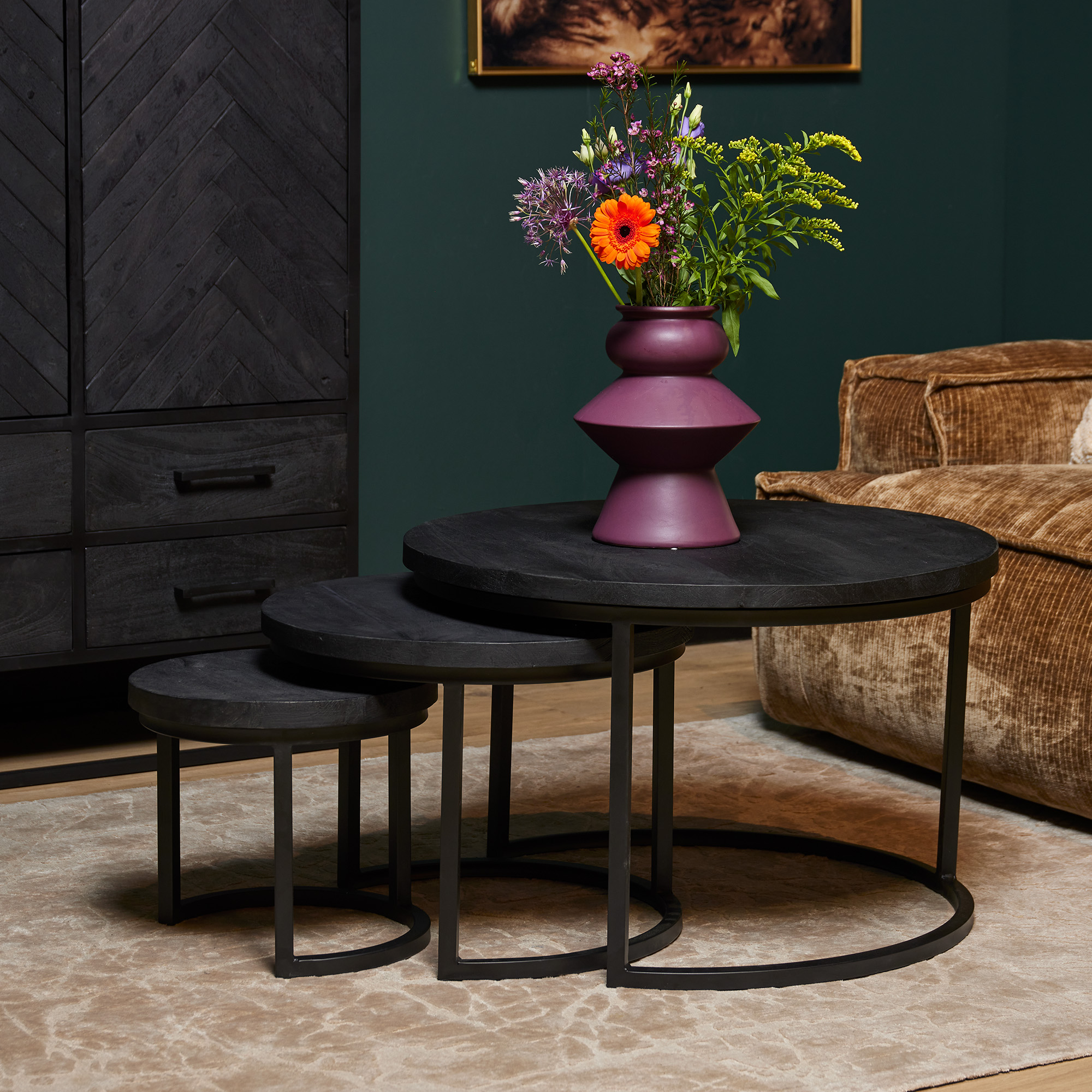 Couchtisch-Set „New York“ 3-teilig Mangoholz mit Metallgestell – modern & massiv