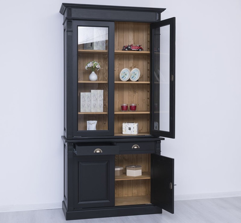 Vitrinen Schrank 120 cm  - Massiver Landhaus Schrank mit Glas