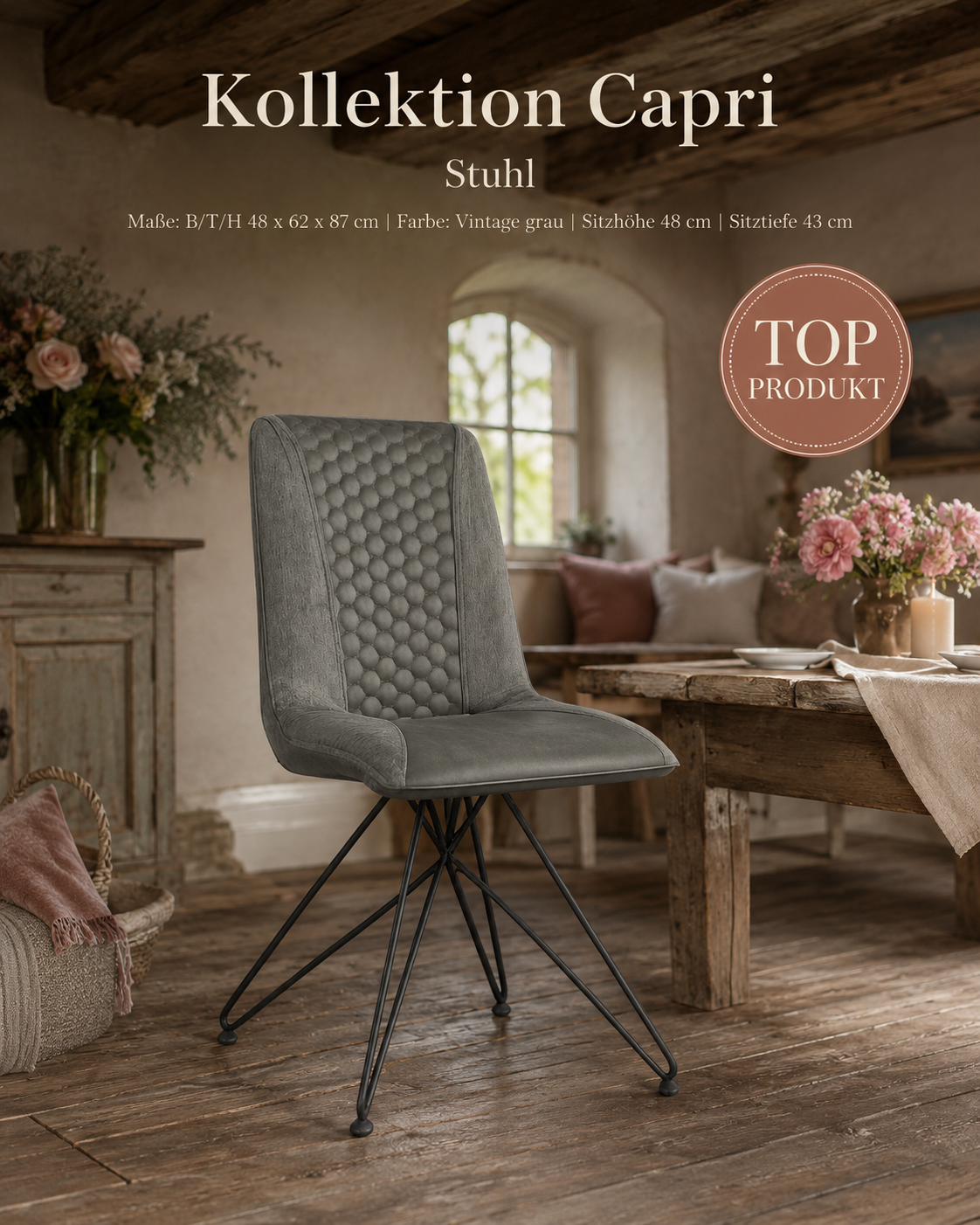 Stuhl Capri mit Metallgestell in verschiedenen Farben