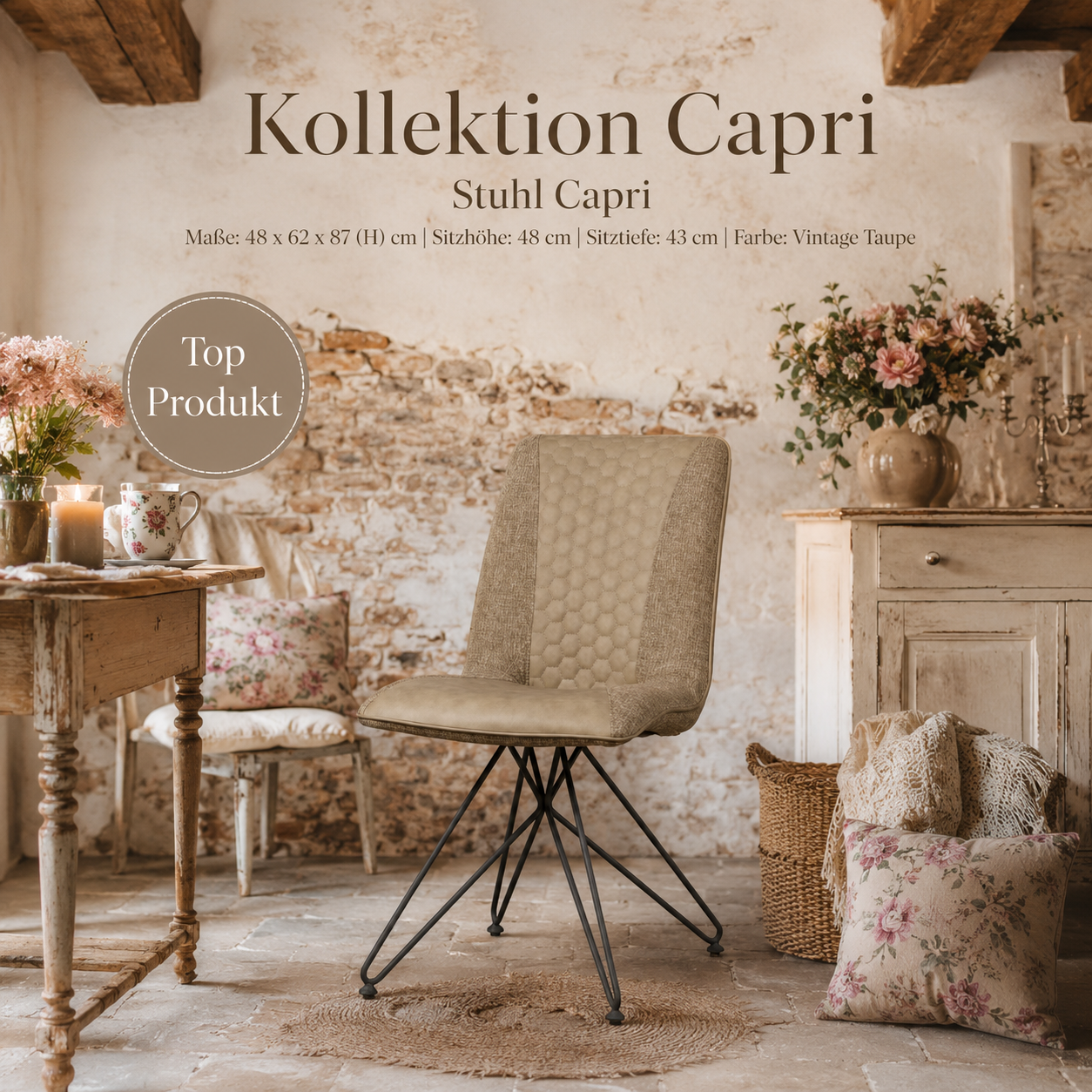 Stuhl Capri mit Metallgestell in verschiedenen Farben