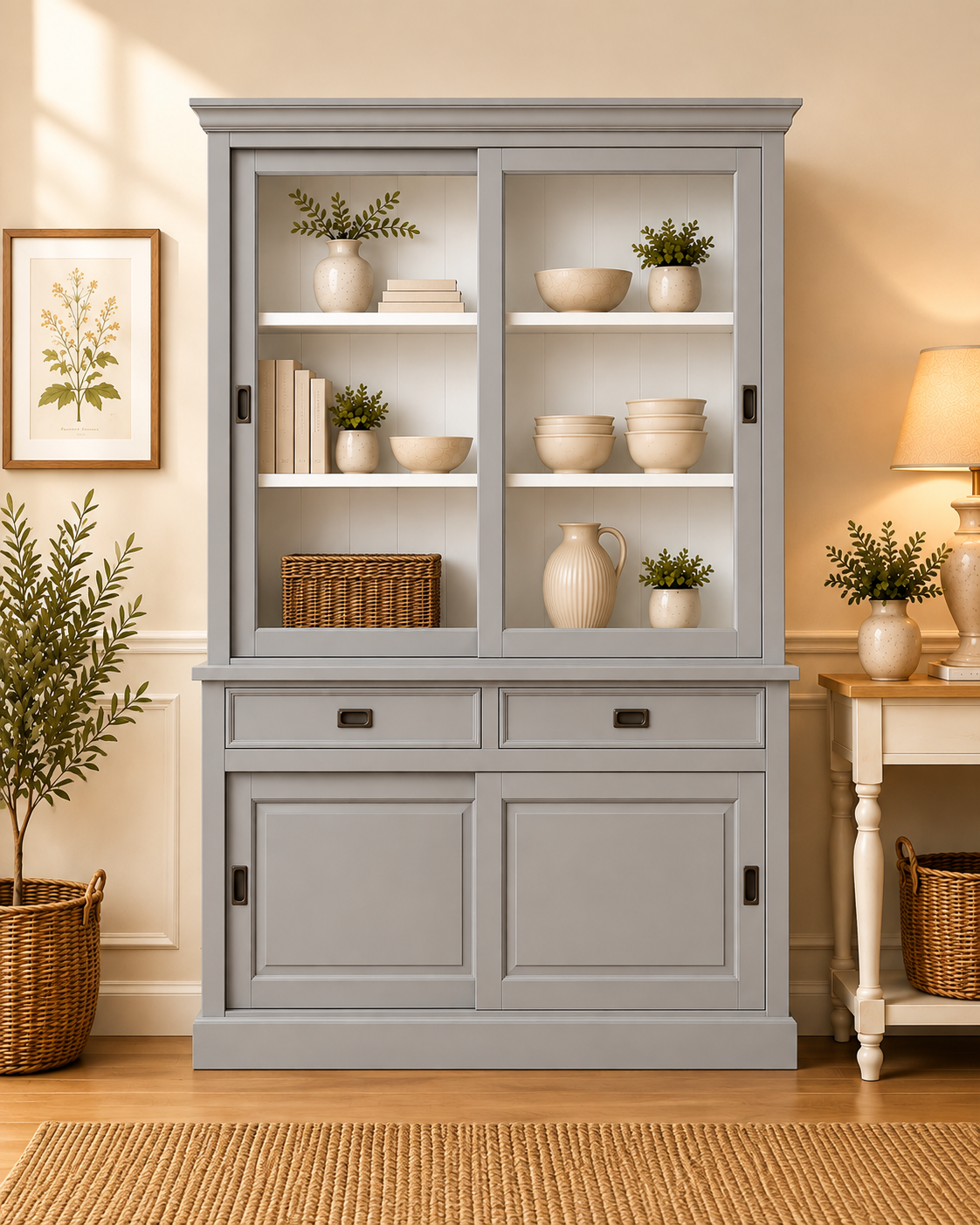 Vitrinen Schrank Neuss 150 cm Murano/Weiß - Buffet Schrank mit Schiebetüren