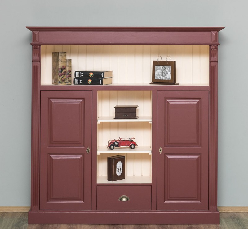 Bücherregal mit 1 Schublade, Regalböden und 2 geschlossenen Türen - Landhaus Regal