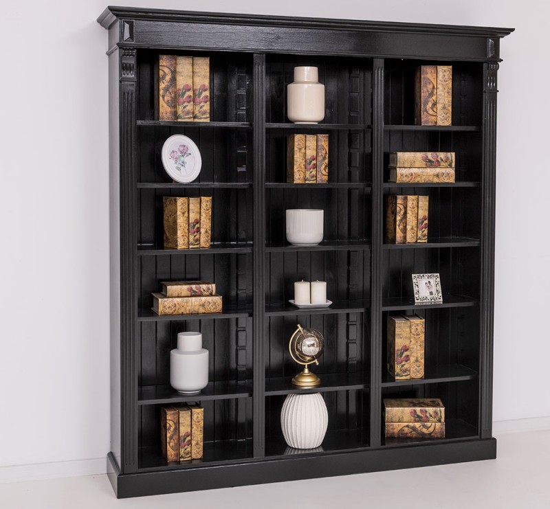 Dreifaches Bücherregal Landhausstil aus Massivholz Kiefer – individuell & hochwertig schwarz