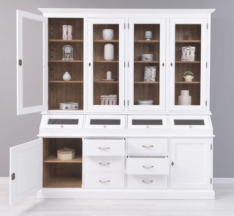 Landhaus Vitrinen Schrank 214 cm zweifarbig